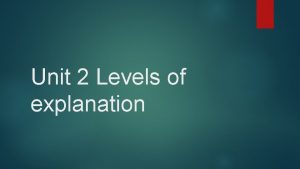 Unit 2 Levels of explanation New atheist movement