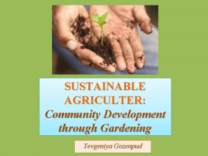 SUSTAINABLE AGRICULTER Community Development through Gardening Yevgeniya Gozenpud