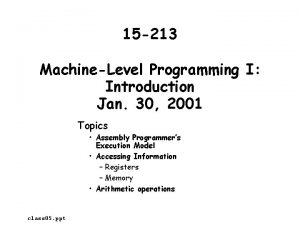 15 213 MachineLevel Programming I Introduction Jan 30