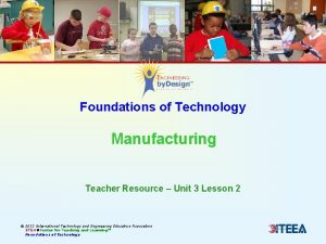 Foundations of Technology Manufacturing Teacher Resource Unit 3