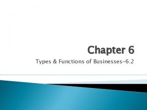 Chapter 6 Types Functions of Businesses6 2 Types