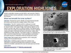 Week of 05102010 Robotic exploration missions provide NASA