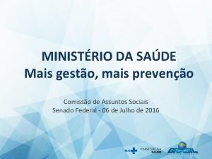 MINISTRIO DA SADE Mais gesto mais preveno Comisso