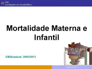 Mortalidade Materna e Infantil CIBEstadual 29052013 cabsaude gov