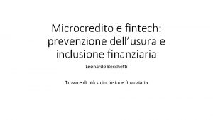 Microcredito e fintech prevenzione dellusura e inclusione finanziaria