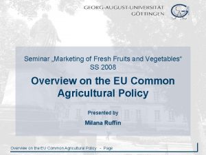 Seminar Marketing of Fresh Fruits and Vegetables SS