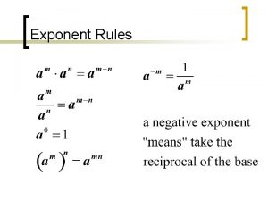 Exponent Rules Exponent Rules Exponent Rules Simplify each