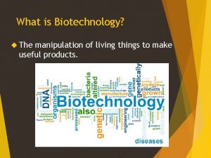 What is Biotechnology The manipulation of living things