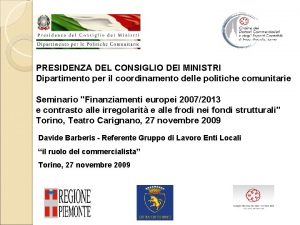 PRESIDENZA DEL CONSIGLIO DEI MINISTRI Dipartimento per il