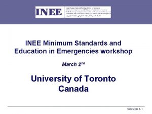 INEE Minimum Standards and Education in Emergencies workshop