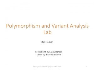 Polymorphism and Variant Analysis Lab Matt Hudson Power