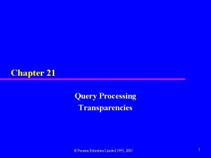 Chapter 21 Query Processing Transparencies Pearson Education Limited