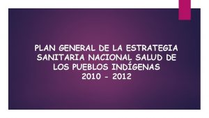 PLAN GENERAL DE LA ESTRATEGIA SANITARIA NACIONAL SALUD