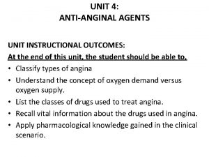 UNIT 4 ANTIANGINAL AGENTS UNIT INSTRUCTIONAL OUTCOMES At