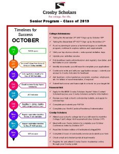 Senior Program Class of 2019 Timelines for Success