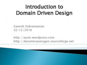 Introduction to Domain Driven Design Ganesh Subramanian 22122010