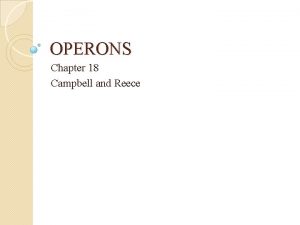 OPERONS Chapter 18 Campbell and Reece E Coli