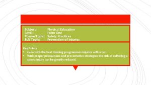 Subject Level ThemeTopic Sub Topic Physical Education Form
