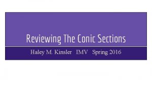 Reviewing The Conic Sections Haley M Kinsler IMV