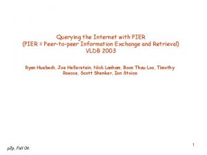 Querying the Internet with PIER PIER Peertopeer Information