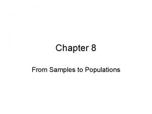 Chapter 8 From Samples to Populations Sampling Distributions