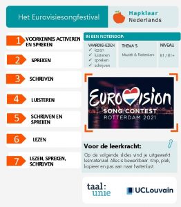 Het Eurovisiesongfestival 1 VOORKENNIS ACTIVEREN EN SPREKEN 2