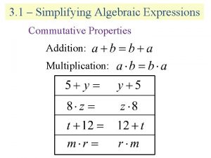 3 1 Simplifying Algebraic Expressions Commutative Properties Addition