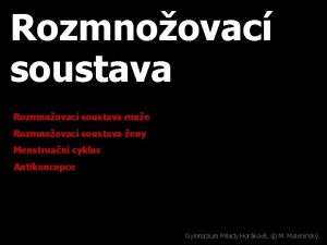 Rozmnoovac soustava mue Rozmnoovac soustava eny Menstruan cyklus