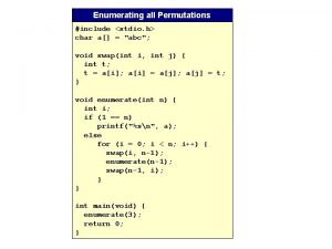 Enumerating all Permutations include stdio h char a