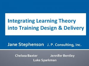 Integrating Learning Theory into Training Design Delivery Jane