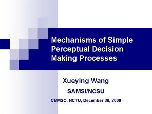 Mechanisms of Simple Perceptual Decision Making Processes Xueying