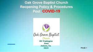 Oak Grove Baptist Church Reopening Policy Procedures Post