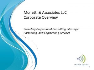Monetti Associates LLC Corporate Overview Providing Professional Consulting