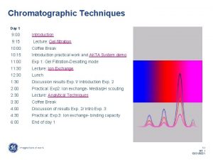 Chromatographic Techniques Day 1 9 00 Introduction 9