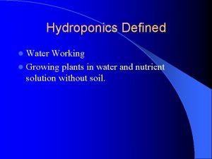 Hydroponics Defined l Water Working l Growing plants