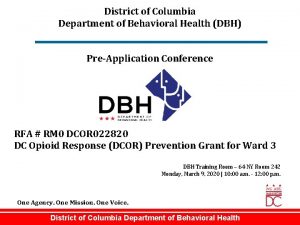 District of Columbia Department of Behavioral Health DBH