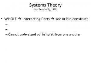 Systems Theory von Bertalanffy 1968 WHOLE Interacting Parts