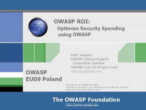 OWASP ROI Optimize Security Spending using OWASP EU