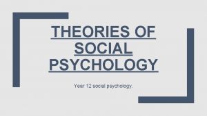 THEORIES OF SOCIAL PSYCHOLOGY Year 12 social psychology