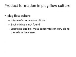 Product formation in plug flow culture plug flow