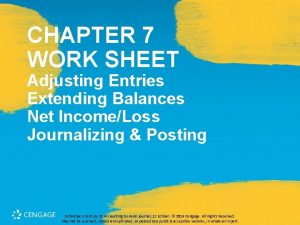 CHAPTER 7 WORK SHEET Adjusting Entries Extending Balances