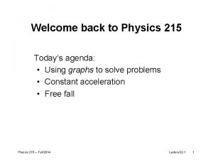 Welcome back to Physics 215 Todays agenda Using