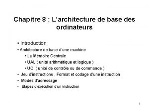 Chapitre 8 Larchitecture de base des ordinateurs Introduction