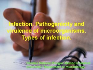 Infection Pathogenicity and virulence of microorganisms Types of