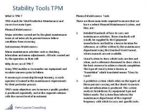 Stability Tools TPM What is TPM Planned Maintenance