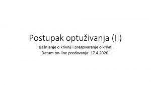 Postupak optuivanja II Izjanjenje o krivnji i pregovaranje