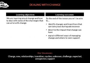 DEALING WITH CHANGE Learning objectives Learning outcomes We