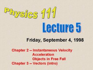 Friday September 4 1998 Chapter 2 Instantaneous Velocity