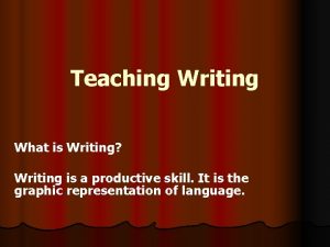 Teaching Writing What is Writing Writing is a