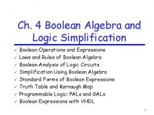 Ch 4 Boolean Algebra and Logic Simplification Boolean
